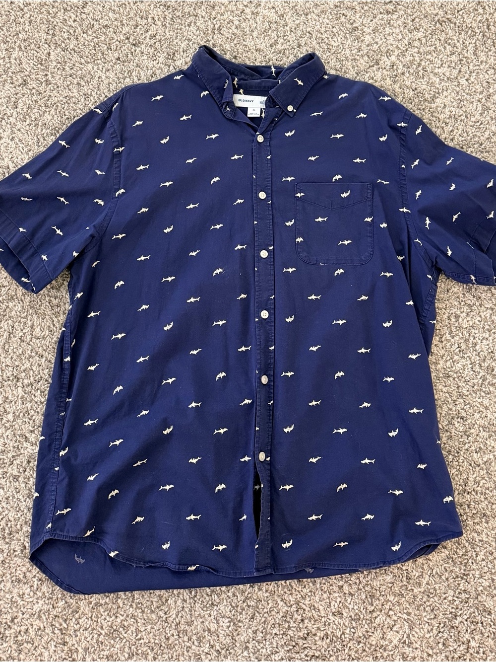 Old Navy Navy Short-Sleeve Shark Print Button-Down Shirt